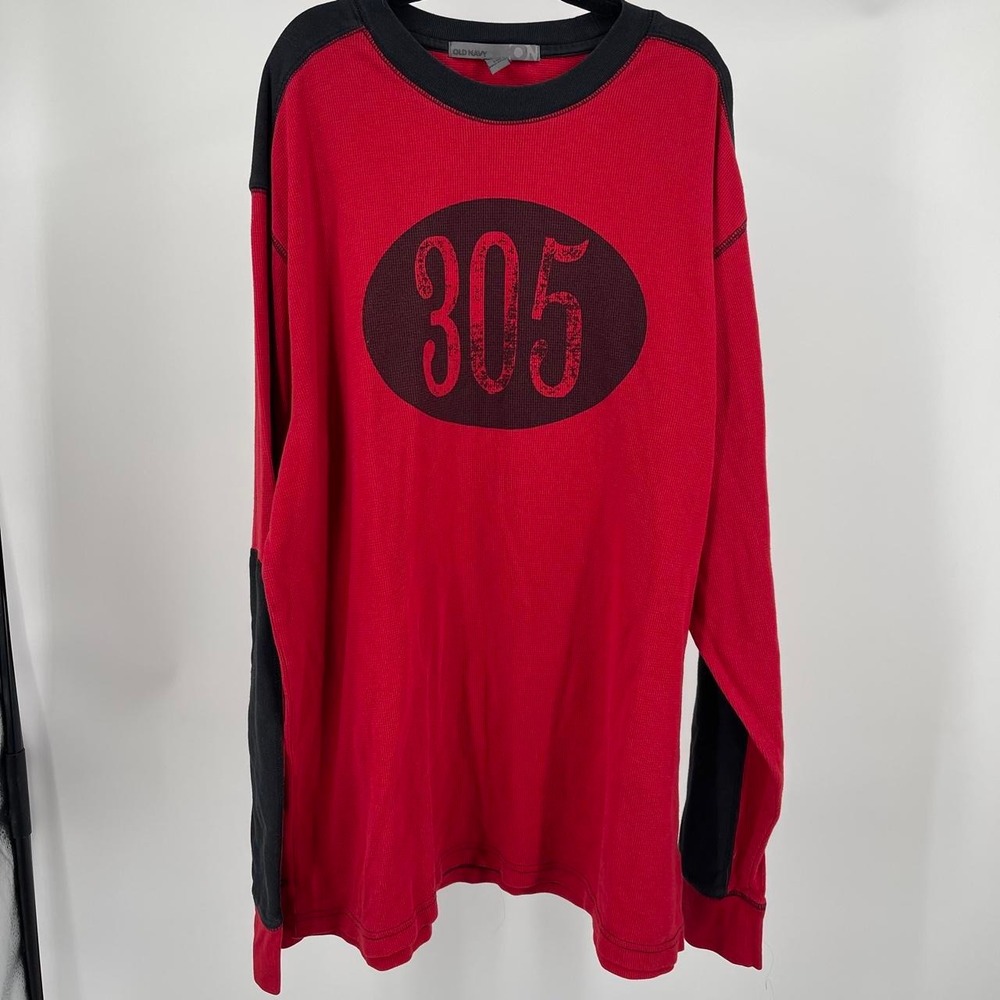 Vintage Y2K Old Navy Men's Waffle Knit Henley Top Racing Grunge XL Emo Alt Punk